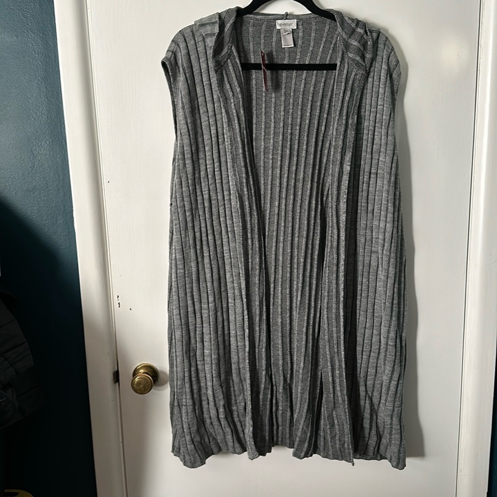 Avenue 26/28 Grey Rib Knit Long Hooded Vest